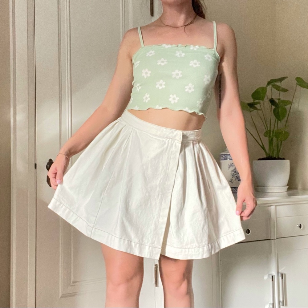 Pretty Little Thing White Ecru Stitch Denim Tennis Skirt